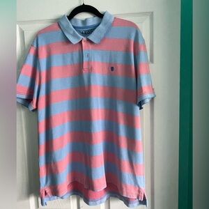 IZOD Polo Shirt Advantage Performance Stretch Golf Blue Salmon Striped XXL